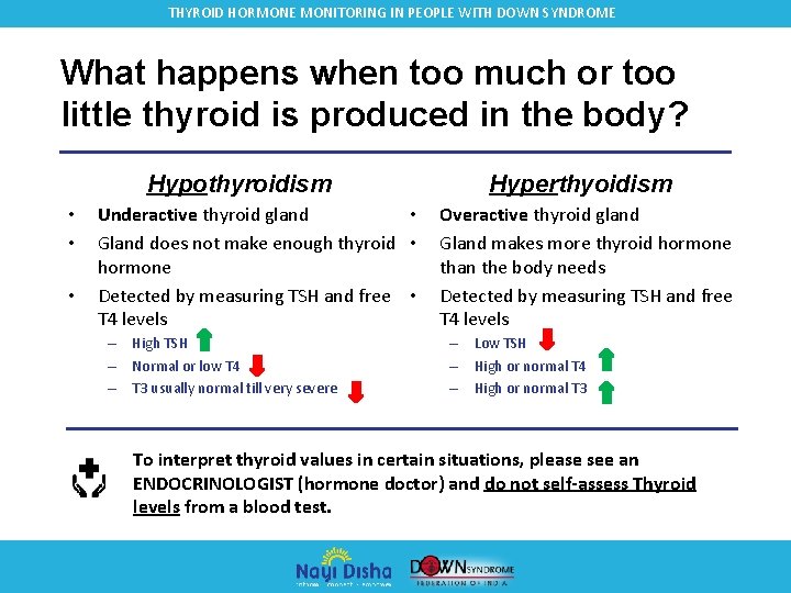 THYROID HORMONE MONITORING IN PEOPLE WITH DOWN SYNDROME What happens when too much or