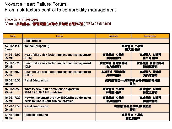 Novartis Heart Failure Forum: From risk factors control to comorbidity management Date: 2016. 11. Novartis Heart Failure Forum: From risk factors control to comorbidity management Date: 2016. 11.