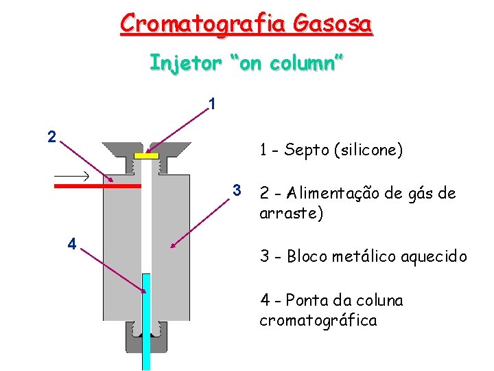 Cromatografia Gasosa Injetor “on column” 1 2 1 - Septo (silicone) 3 4 2