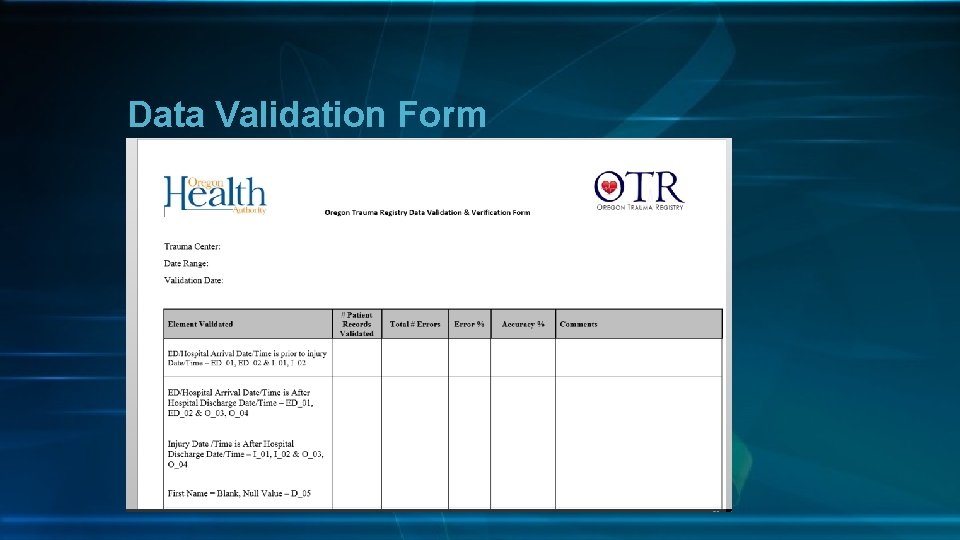 Data Validation Form 