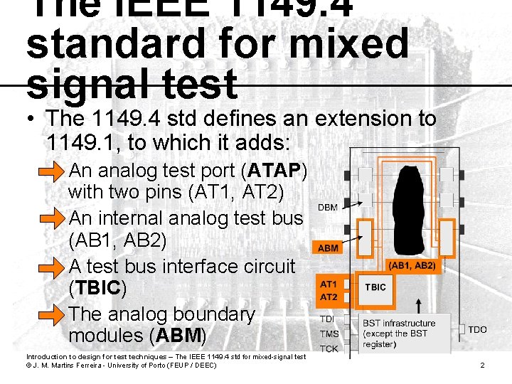 The IEEE 1149. 4 standard for mixed signal test • The 1149. 4 std