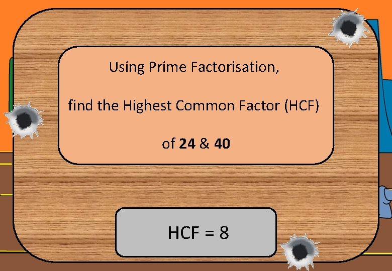 Using Prime Factorisation, find the Highest Common Factor (HCF) of 24 & 40 HCF