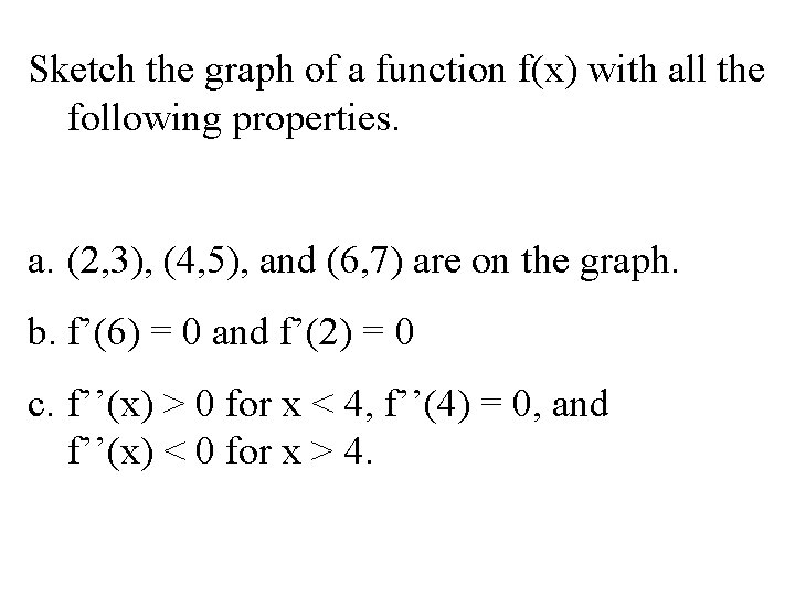 Sketch the graph of a function f(x) with all the following properties. a. (2,