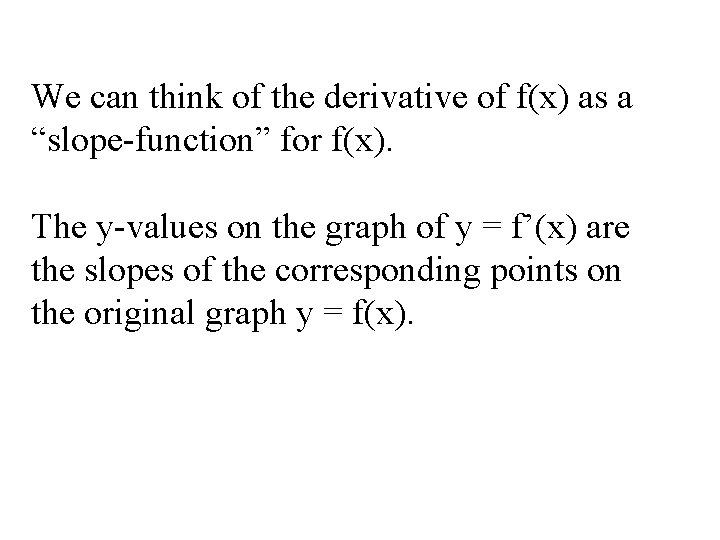 We can think of the derivative of f(x) as a “slope-function” for f(x). The