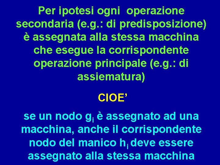 Per ipotesi ogni operazione secondaria (e. g. : di predisposizione) è assegnata alla stessa