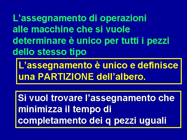 L’assegnamento di operazioni alle macchine che si vuole determinare è unico per tutti i