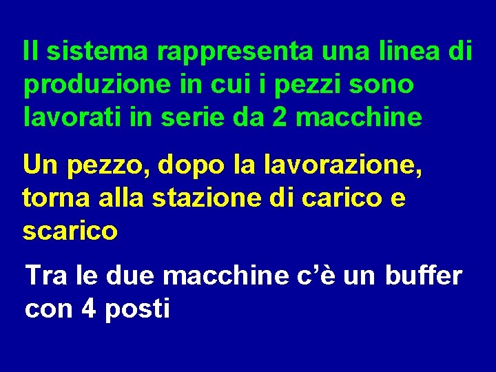 Il sistema rappresenta una linea di produzione in cui i pezzi sono lavorati in