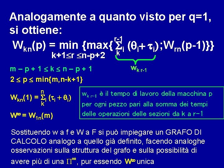 Analogamente a quanto visto per q=1, si ottiene: r-1 Wkn(p) = min {max{ i