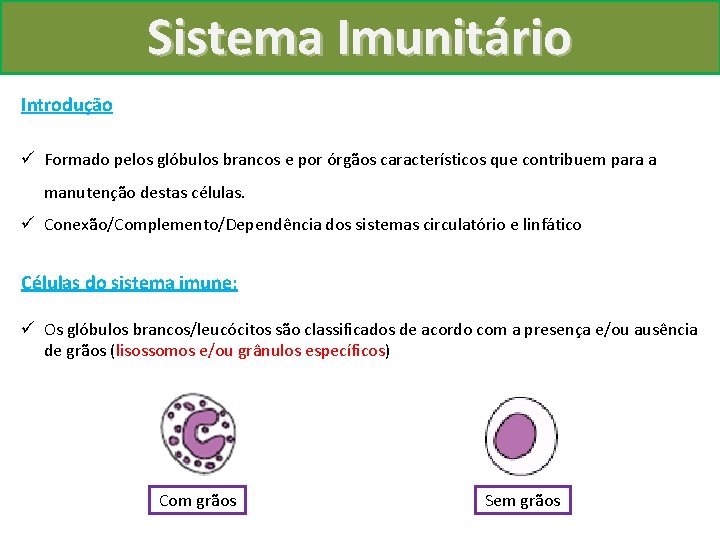 Sistema Imunitário Introdução ü Formado pelos glóbulos brancos e por órgãos característicos que contribuem