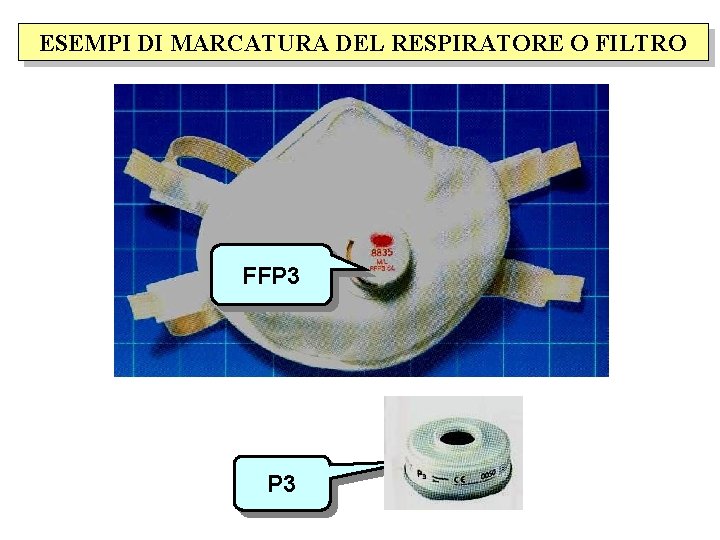 ESEMPI DI MARCATURA DEL RESPIRATORE O FILTRO FFP 3 