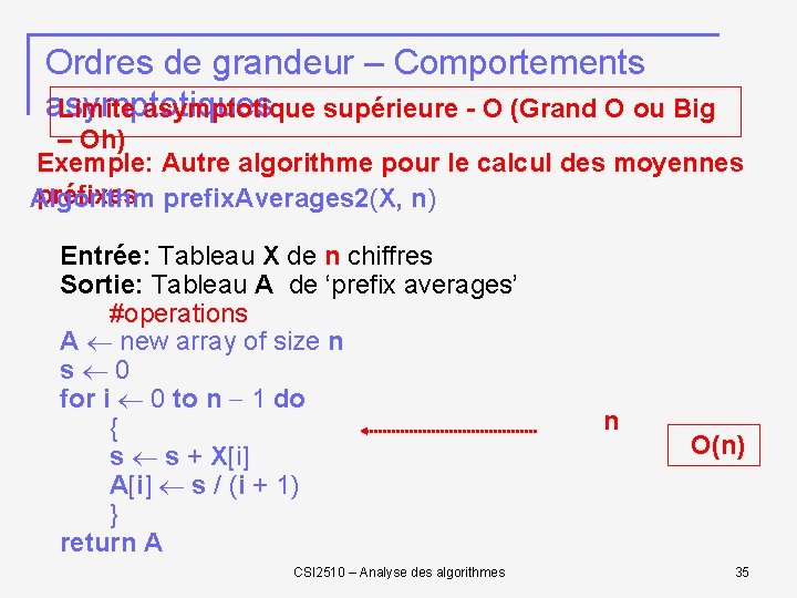 Ordres de grandeur – Comportements asymptotiques Limite asymptotique supérieure - O (Grand O ou