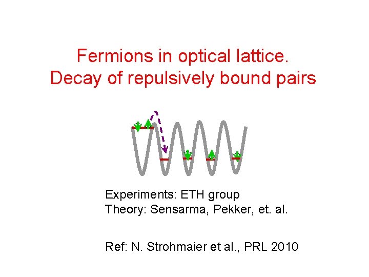 Fermions in optical lattice. Decay of repulsively bound pairs Experiments: ETH group Theory: Sensarma,