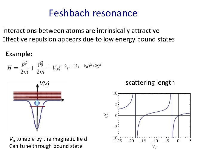 Feshbach resonance Interactions between atoms are intrinsically attractive Effective repulsion appears due to low