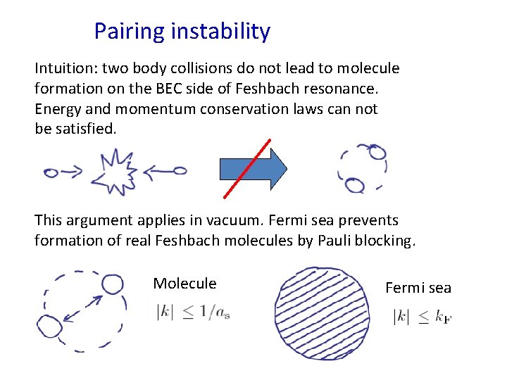 Pairing instability Intuition: two body collisions do not lead to molecule formation on the