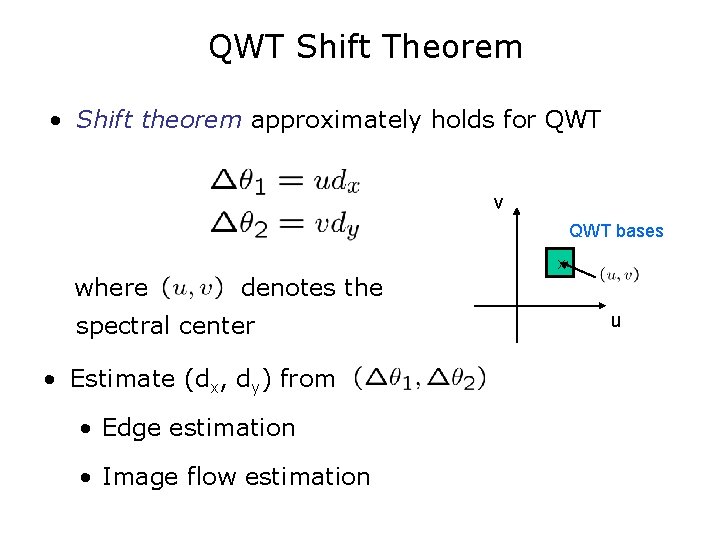QWT Shift Theorem • Shift theorem approximately holds for QWT v QWT bases where