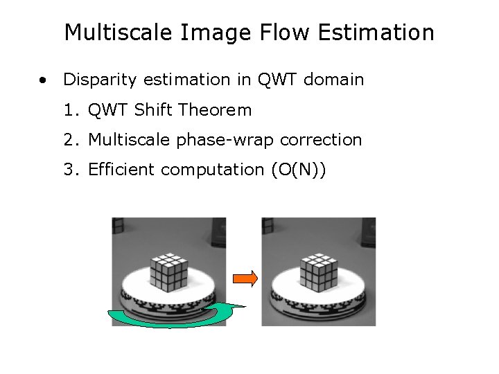 Multiscale Image Flow Estimation • Disparity estimation in QWT domain 1. QWT Shift Theorem