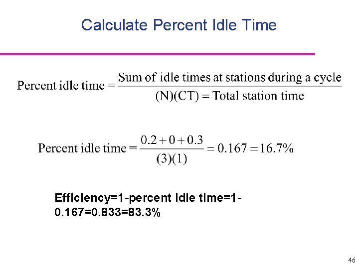 Calculate Percent Idle Time Efficiency=1 -percent idle time=10. 167=0. 833=83. 3% 46 