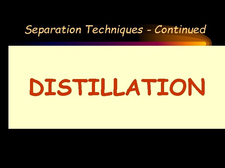Separation Techniques - Continued YOU NEED A NEW TECHNIQUE - CALLED DISTILLATION Separation Techniques - Continued YOU NEED A NEW TECHNIQUE - CALLED DISTILLATION