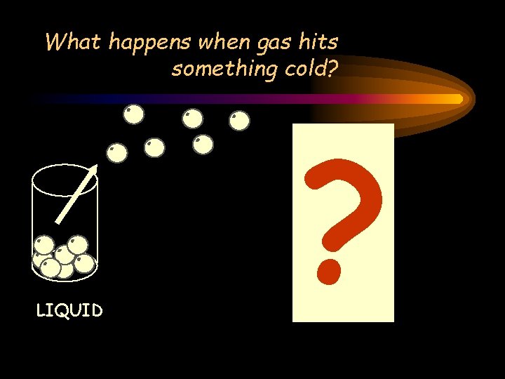What happens when gas hits something cold? LIQUID ? What happens when gas hits something cold? LIQUID ?