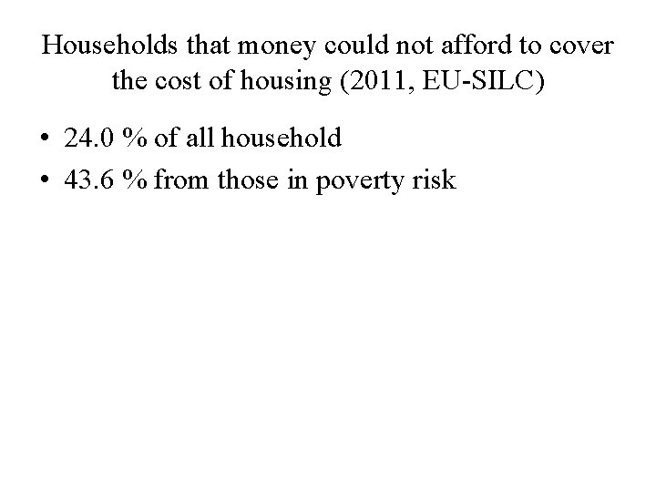 Households that money could not afford to cover the cost of housing (2011, EU-SILC)