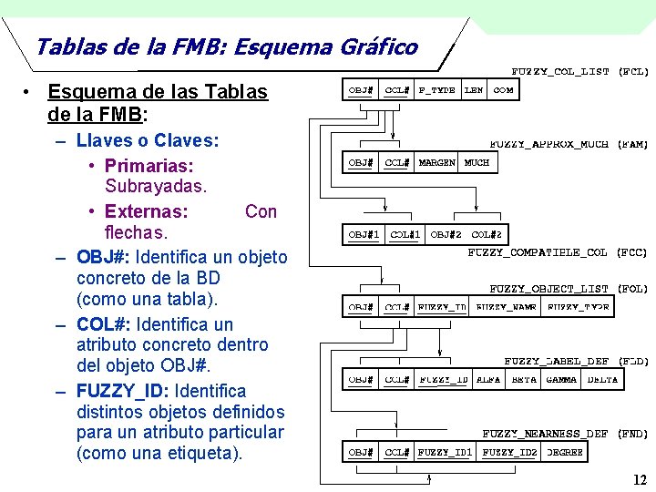 Tablas de la FMB: Esquema Gráfico • Esquema de las Tablas de la FMB: