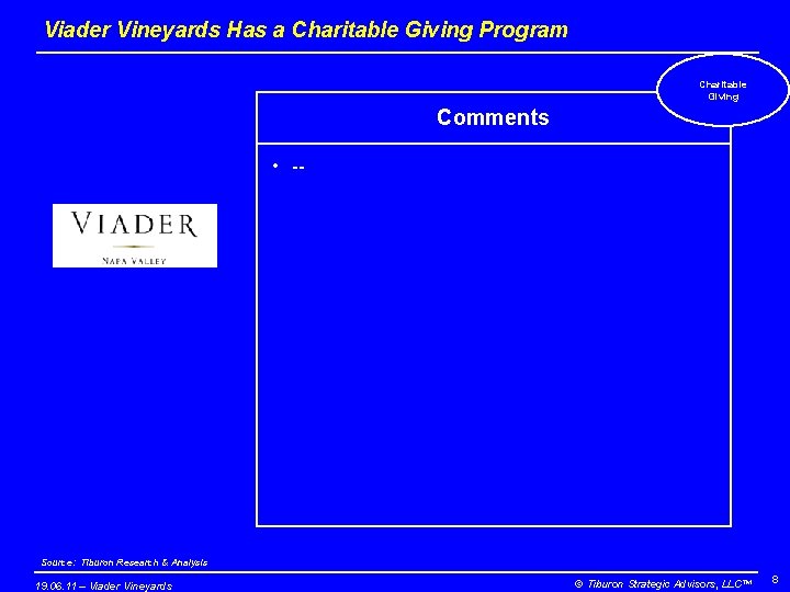 Viader Vineyards Has a Charitable Giving Program Charitable Giving Comments • -- Source: Tiburon