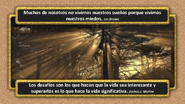 Muchos de nosotros no vivimos nuestros sueños porque vivimos nuestros miedos. Les Brown Los