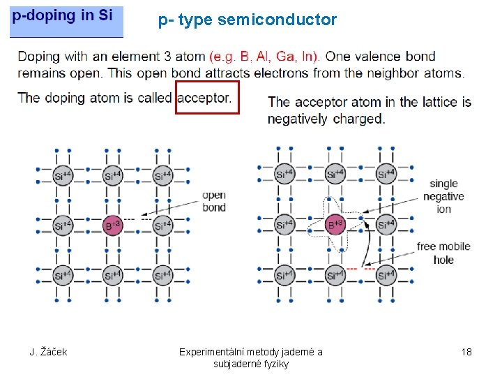 p- type semiconductor J. Žáček Experimentální metody jaderné a subjaderné fyziky 18 