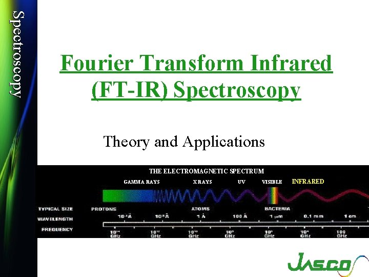 Spectroscopy Fourier Transform Infrared (FT-IR) Spectroscopy Theory and Applications THE ELECTROMAGNETIC SPECTRUM GAMMA RAYS