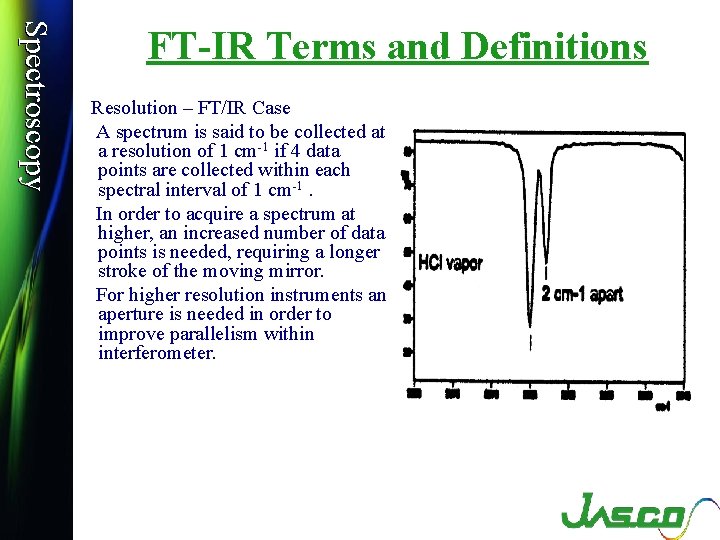 Spectroscopy FT-IR Terms and Definitions Resolution – FT/IR Case A spectrum is said to