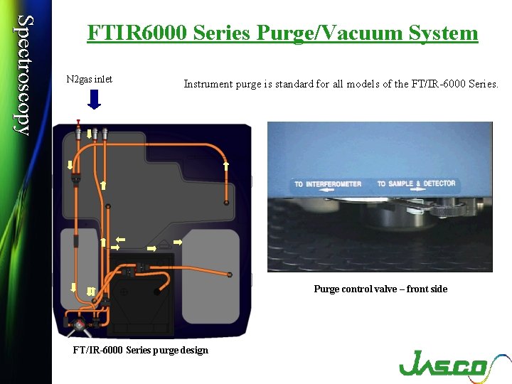 Spectroscopy FTIR 6000 Series Purge/Vacuum System N 2 gas inlet Instrument purge is standard