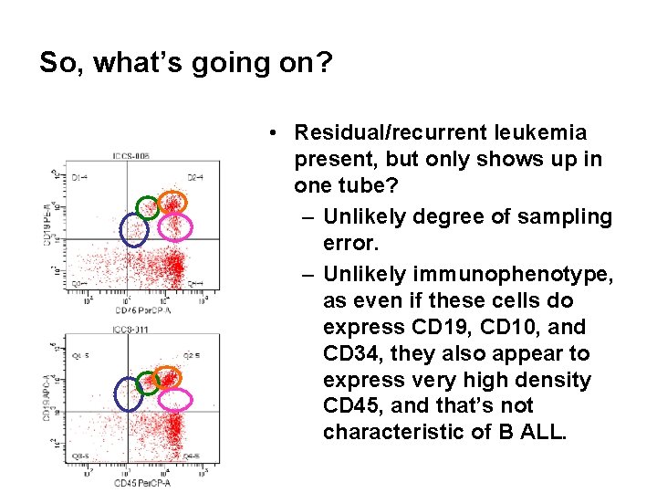 So, what’s going on? • Residual/recurrent leukemia present, but only shows up in one