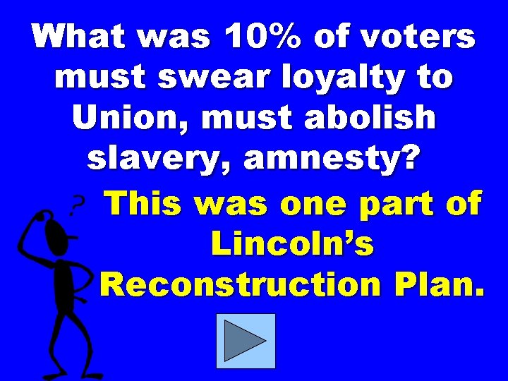 What was 10% of voters must swear loyalty to Union, must abolish slavery, amnesty?