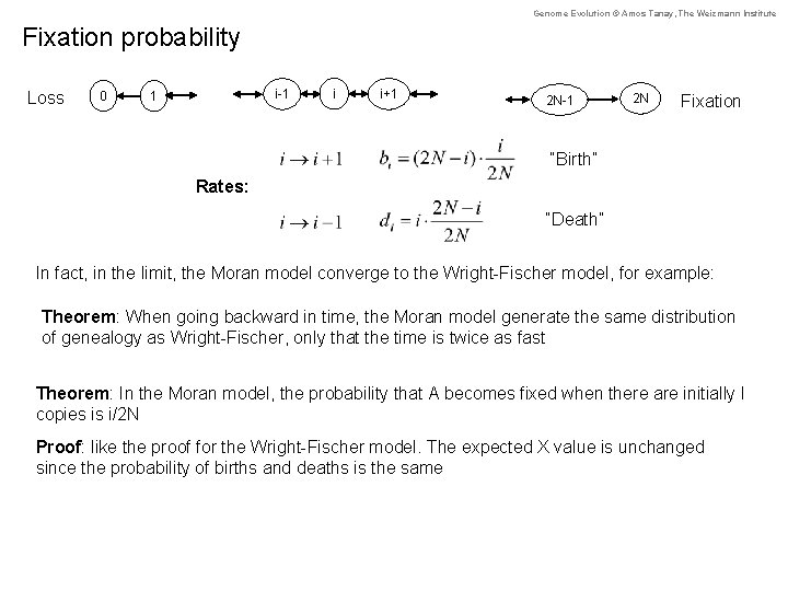 Genome Evolution © Amos Tanay, The Weizmann Institute Fixation probability Loss 0 i-1 1