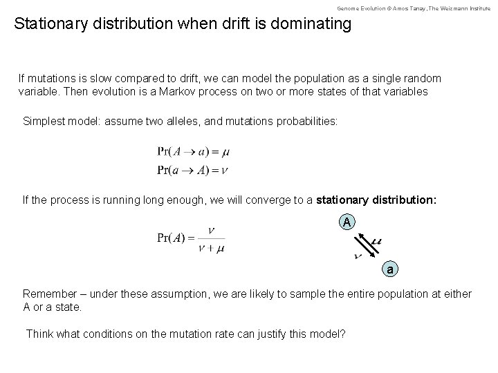 Genome Evolution © Amos Tanay, The Weizmann Institute Stationary distribution when drift is dominating