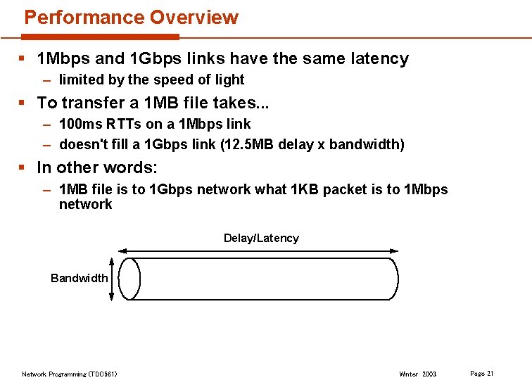 Performance Overview § 1 Mbps and 1 Gbps links have the same latency –