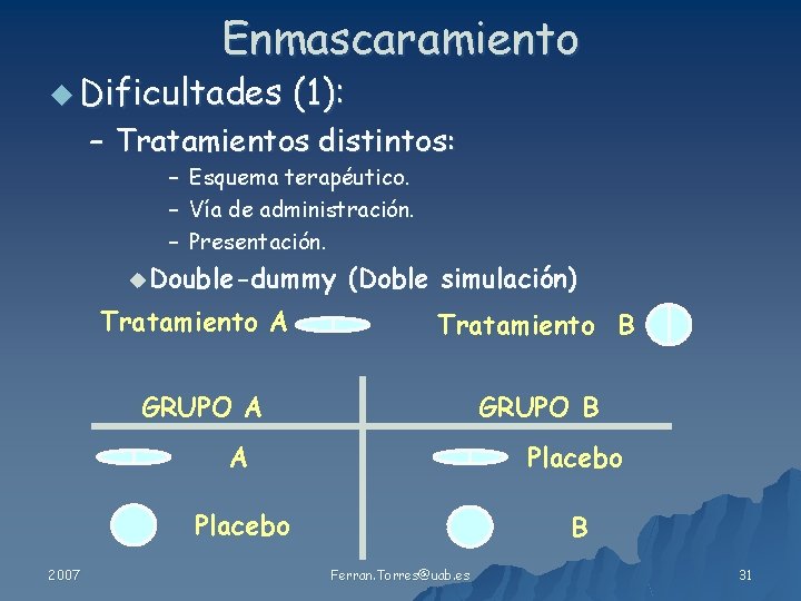 Enmascaramiento u Dificultades (1): – Tratamientos distintos: – – – Esquema terapéutico. Vía de