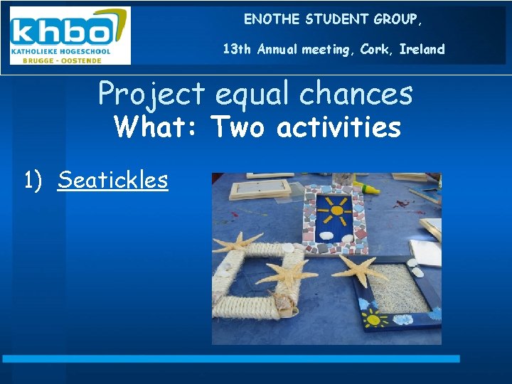 ENOTHE STUDENT GROUP, 13 th Annual meeting, Cork, Ireland Project equal chances What: Two