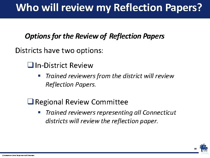 Who will review my Reflection Papers? Options for the Review of Reflection Papers Districts