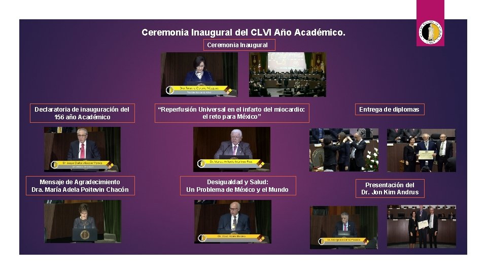 Ceremonia Inaugural del CLVI Año Académico. Ceremonia Inaugural Declaratoria de inauguración del 156 año