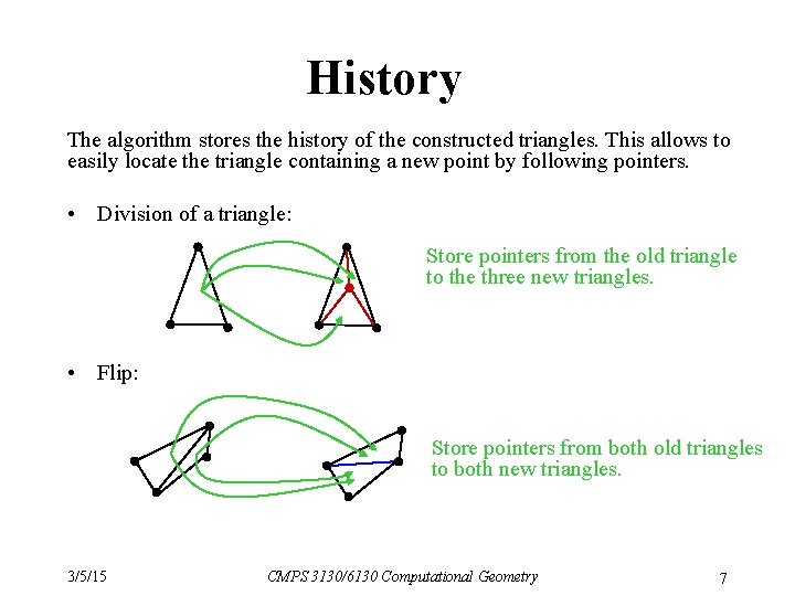 History The algorithm stores the history of the constructed triangles. This allows to easily