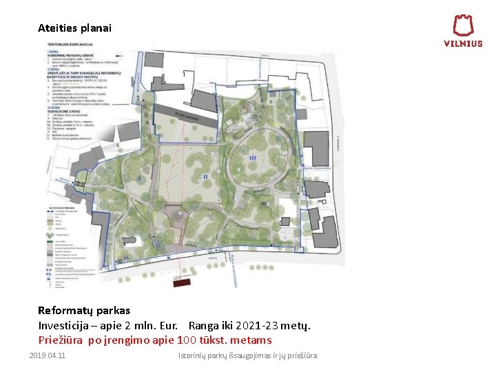 Ateities planai Reformatų parkas Investicija – apie 2 mln. Eur. Ranga iki 2021 -23