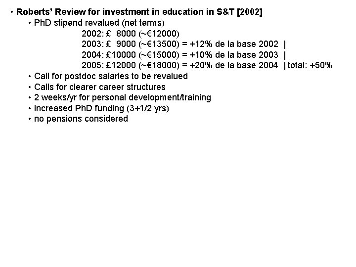  • Roberts’ Review for investment in education in S&T [2002] • Ph. D