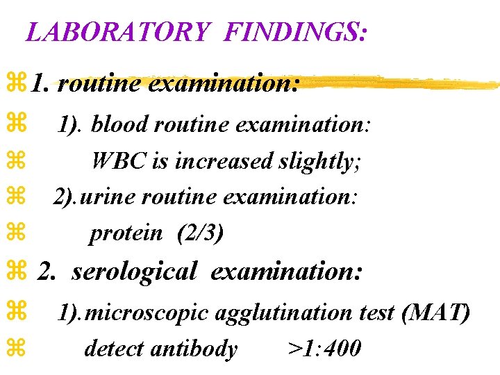 LABORATORY FINDINGS: z 1. routine examination: z 1). blood routine examination: z WBC is