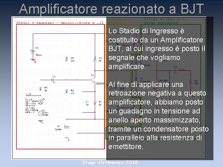 Amplificatore reazionato a BJT Lo Stadio di Ingresso è costituito da un Amplificatore BJT,