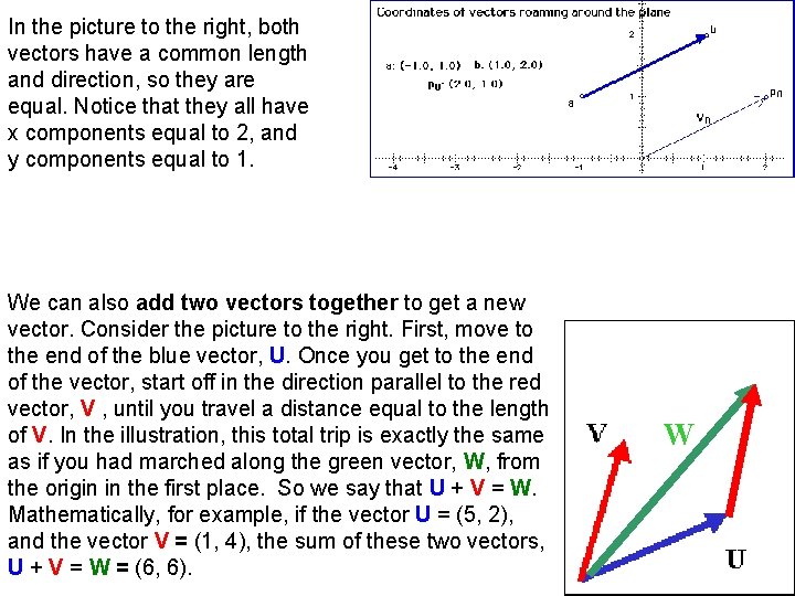 In the picture to the right, both vectors have a common length and direction,