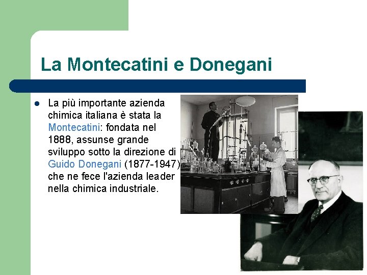 La Montecatini e Donegani l La più importante azienda chimica italiana è stata la