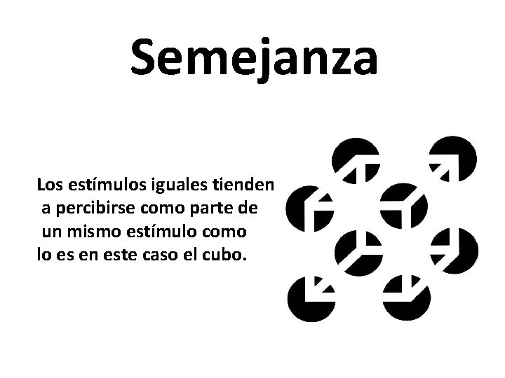 Semejanza Los estímulos iguales tienden a percibirse como parte de un mismo estímulo como