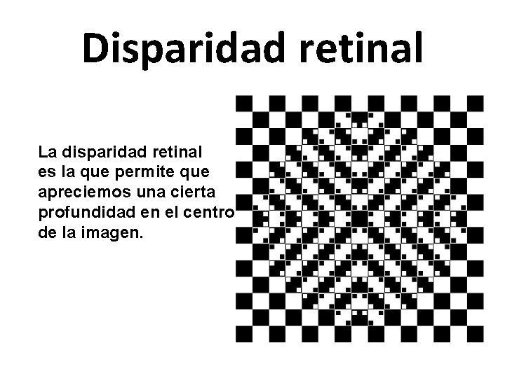 Disparidad retinal La disparidad retinal es la que permite que apreciemos una cierta profundidad