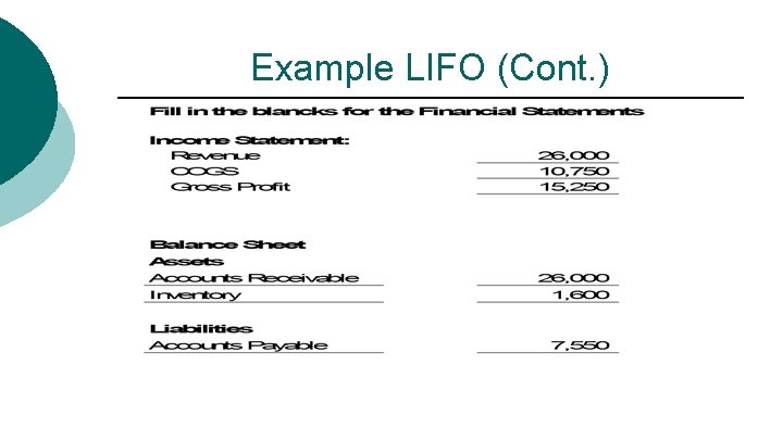 Example LIFO (Cont. ) 